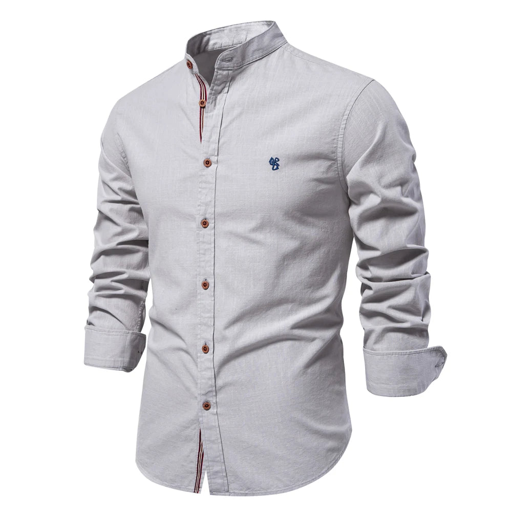 Men's Stand Collar Cotton Shirt