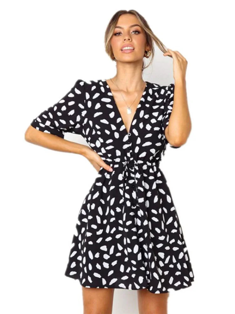  Women's Abstract Dot Print Mini Dress