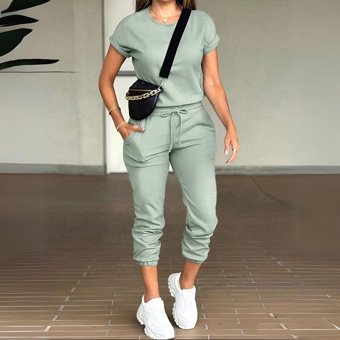 Women's Sleeve Top & Drawstring Cropped Trouser Set