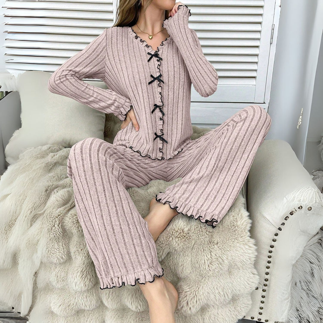 Women's Rib Pyjama Set with Bow Trim
