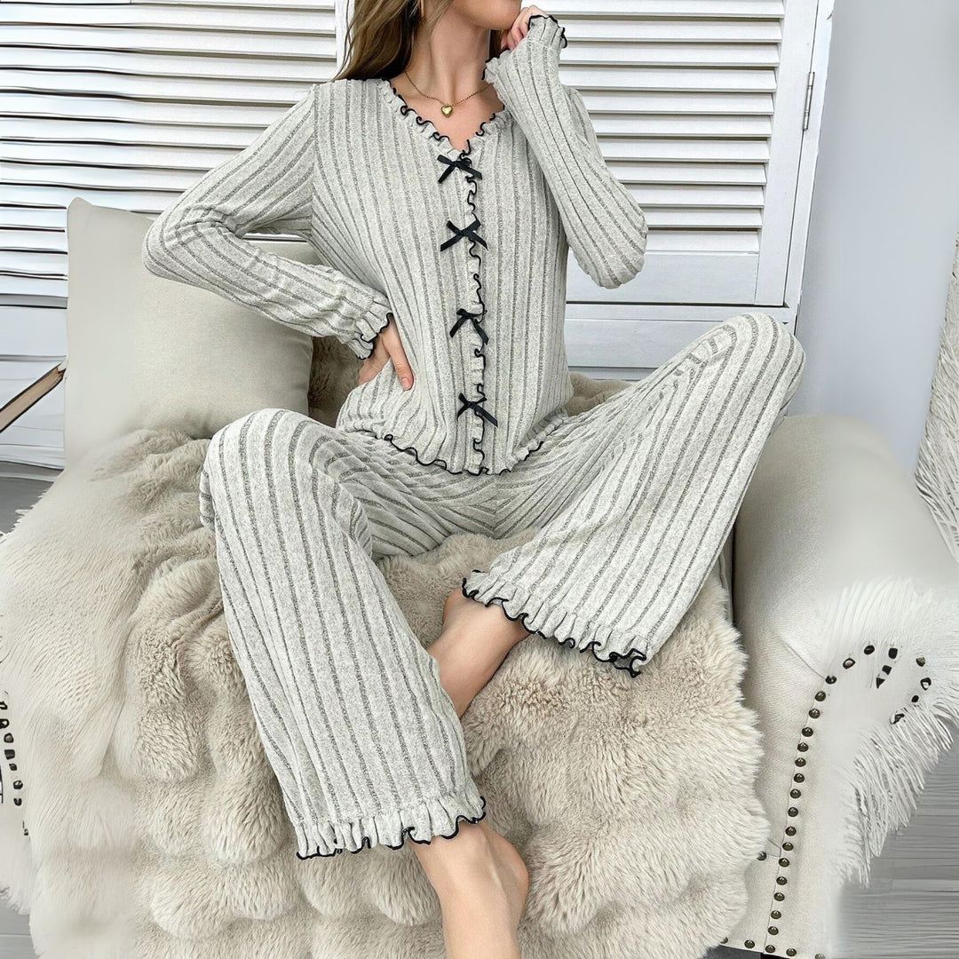Women's Rib Pyjama Set with Bow Trim