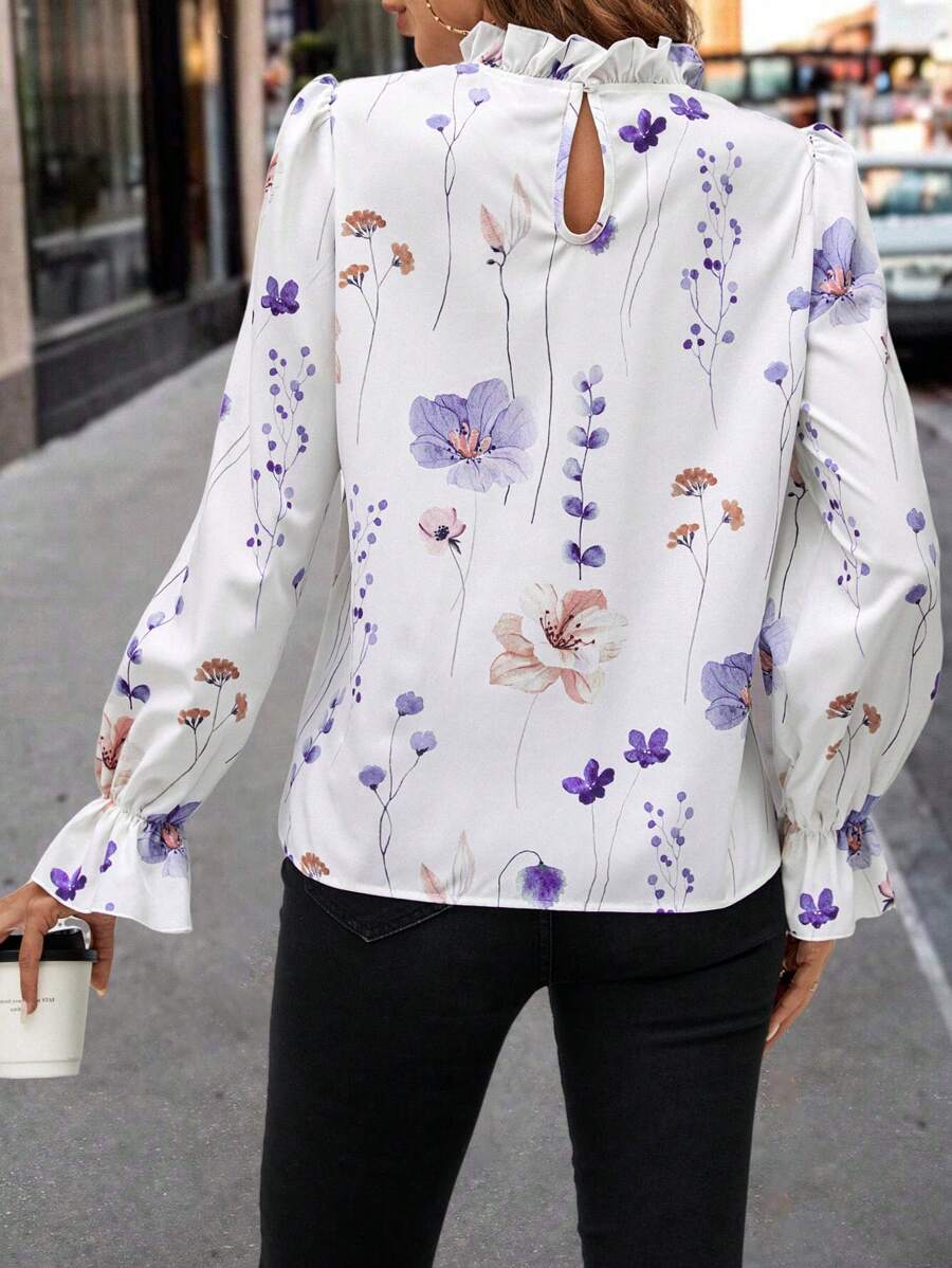 Women's Floral Mock Neck Blouse