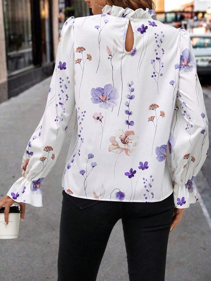 Women's Floral Mock Neck Blouse