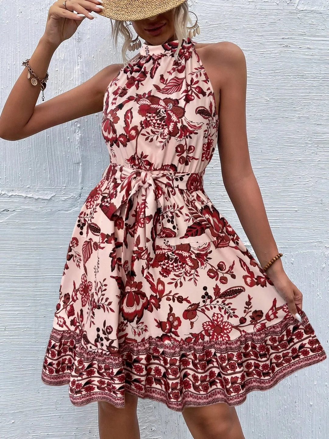 Women's Floral Print Halter Mini Dress