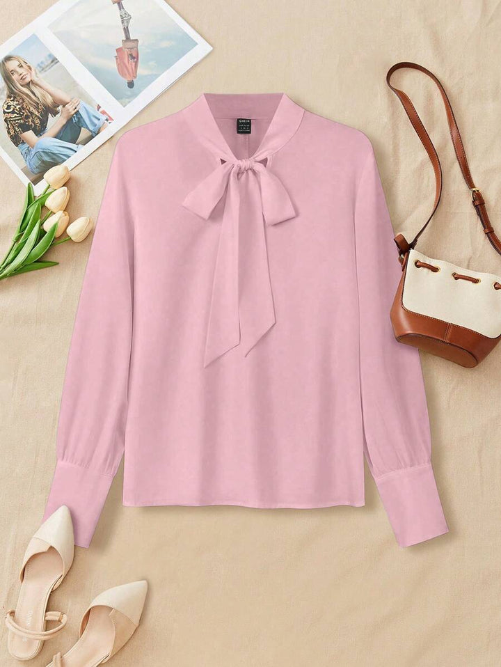 Women's Plain Tie Neck Blouse