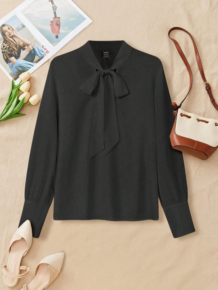 Women's Plain Tie Neck Blouse