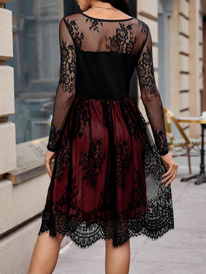 Women's Lace Contrast A-Line Mini Dress
