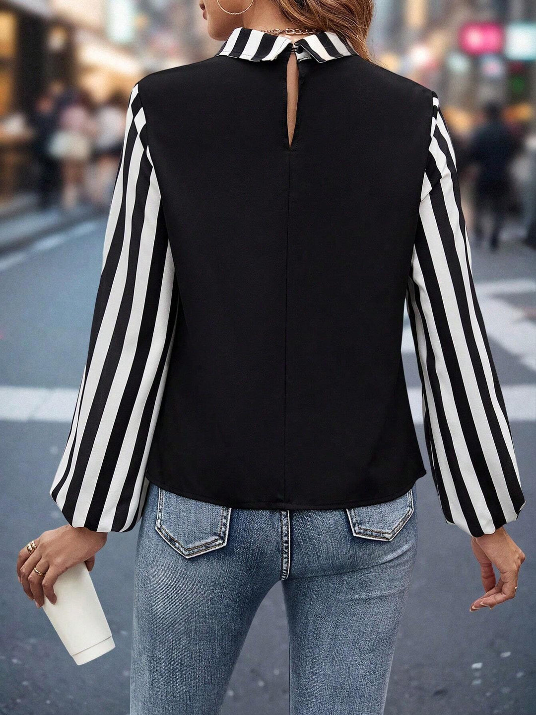 Women's Striped Sleeve Colorblock Shirt