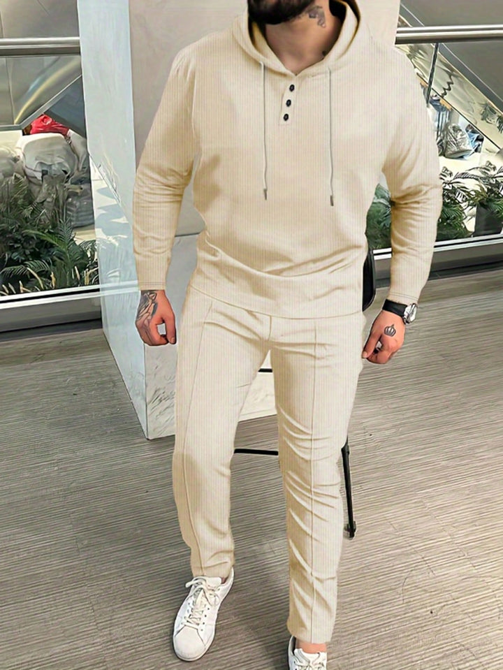 Men's Check Pattern Hooded Tracksuit Set