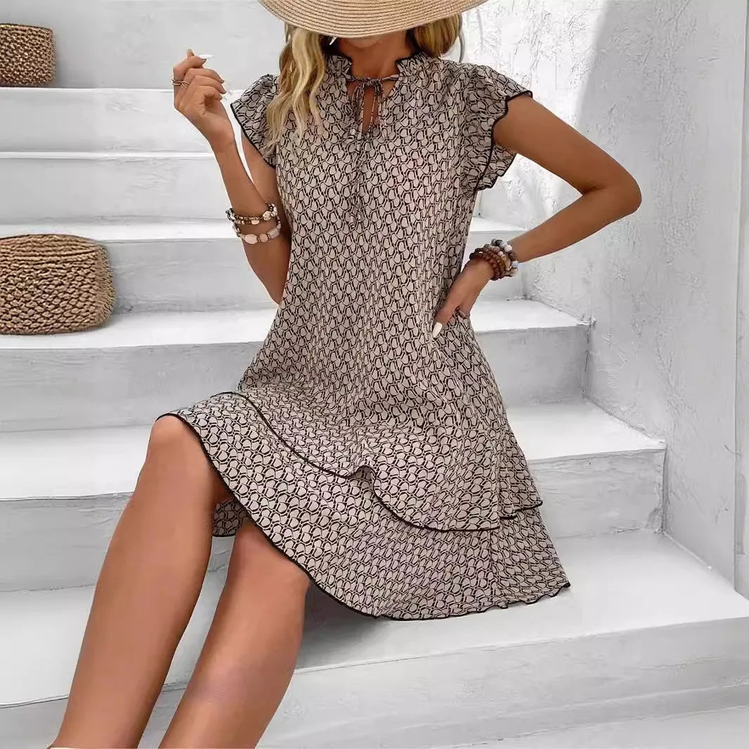 Women's Geometric Print Ruffle Mini Dress
