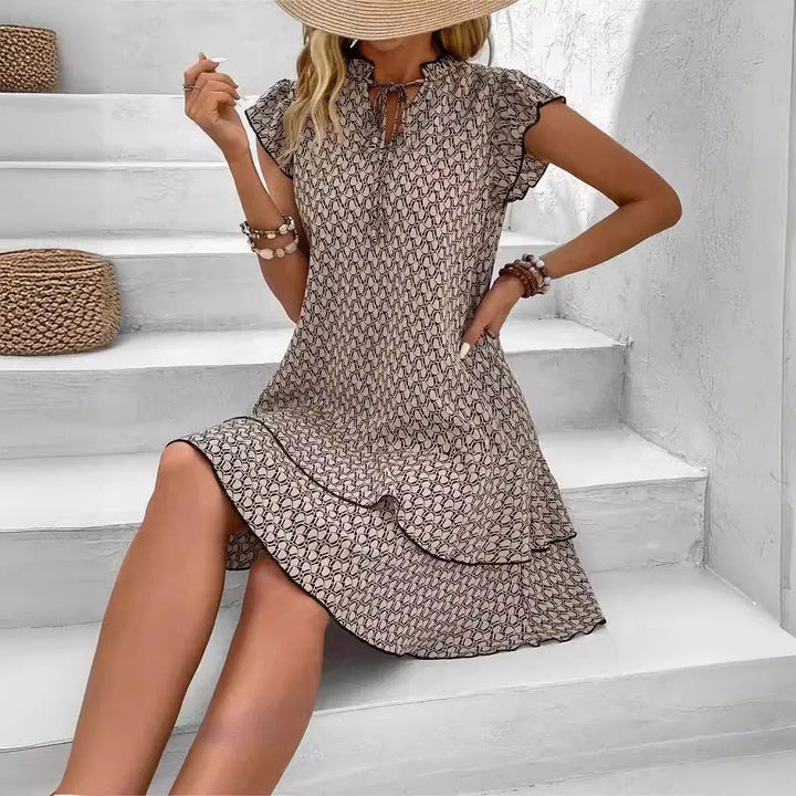Women's Geometric Print Ruffle Mini Dress
