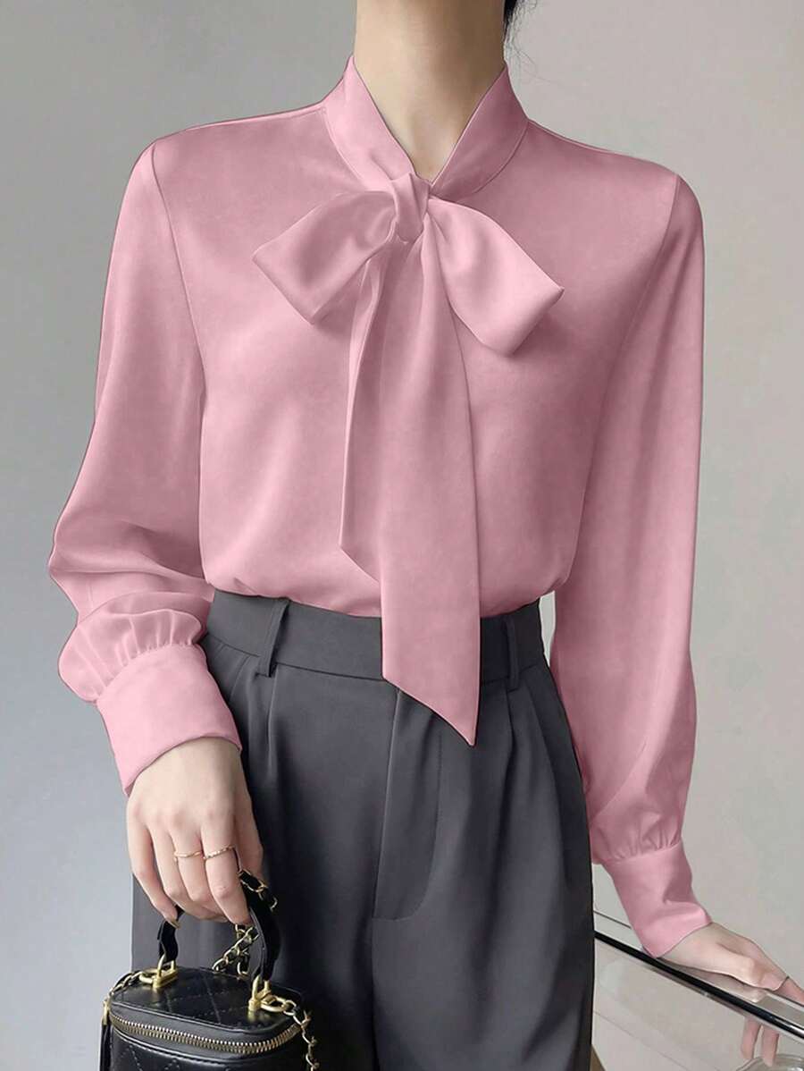 Women's Plain Tie Neck Blouse