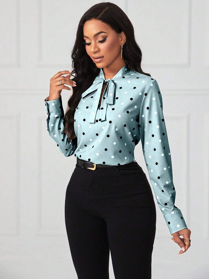 Ladies Polka Dot Tie Neck Blouse