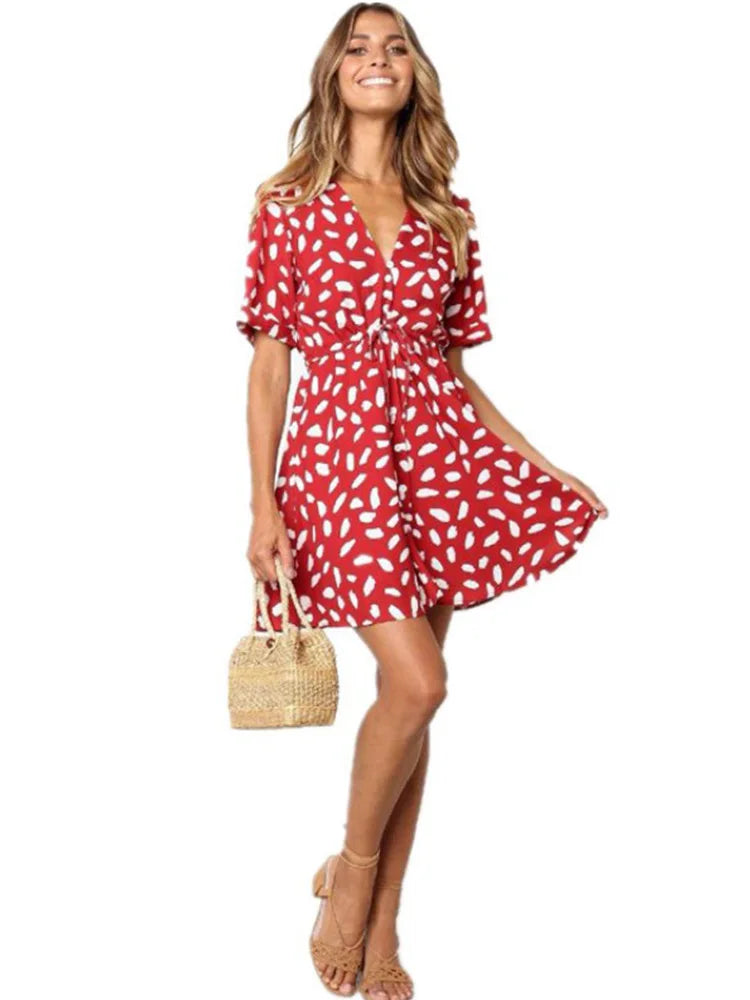  Women's Abstract Dot Print Mini Dress
