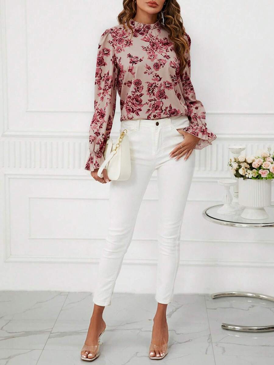 Women's Floral Mock Neck Blouse