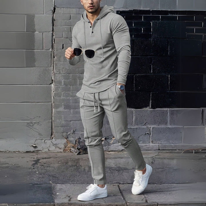 Men's Check Pattern Hooded Tracksuit Set