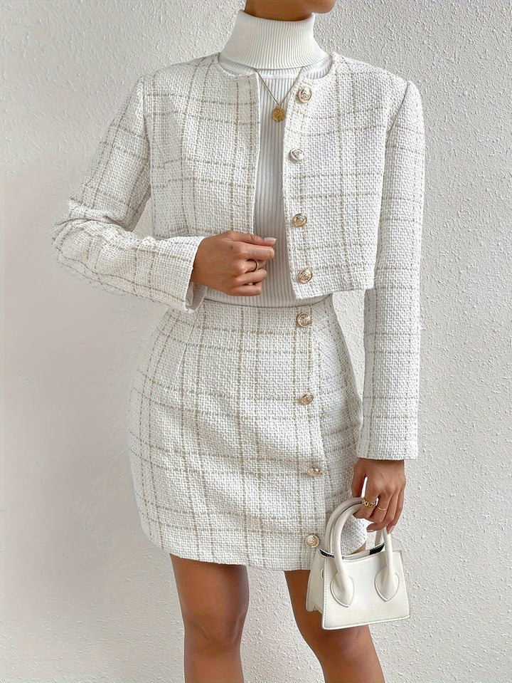 Plaid Tweed Skirt Suit Set