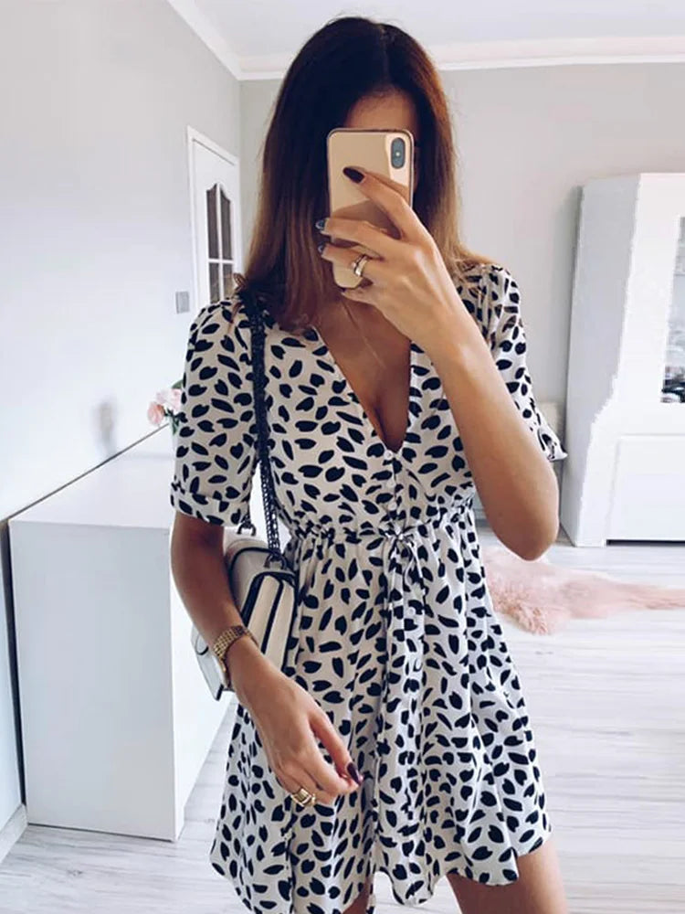  Women's Abstract Dot Print Mini Dress