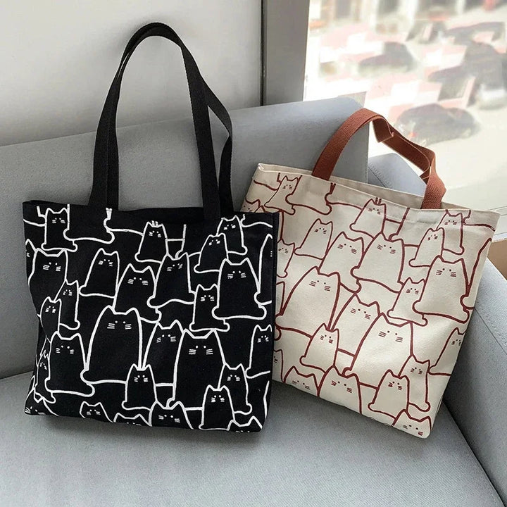 Women's Cartoon Cat Canvas Tote Bag
