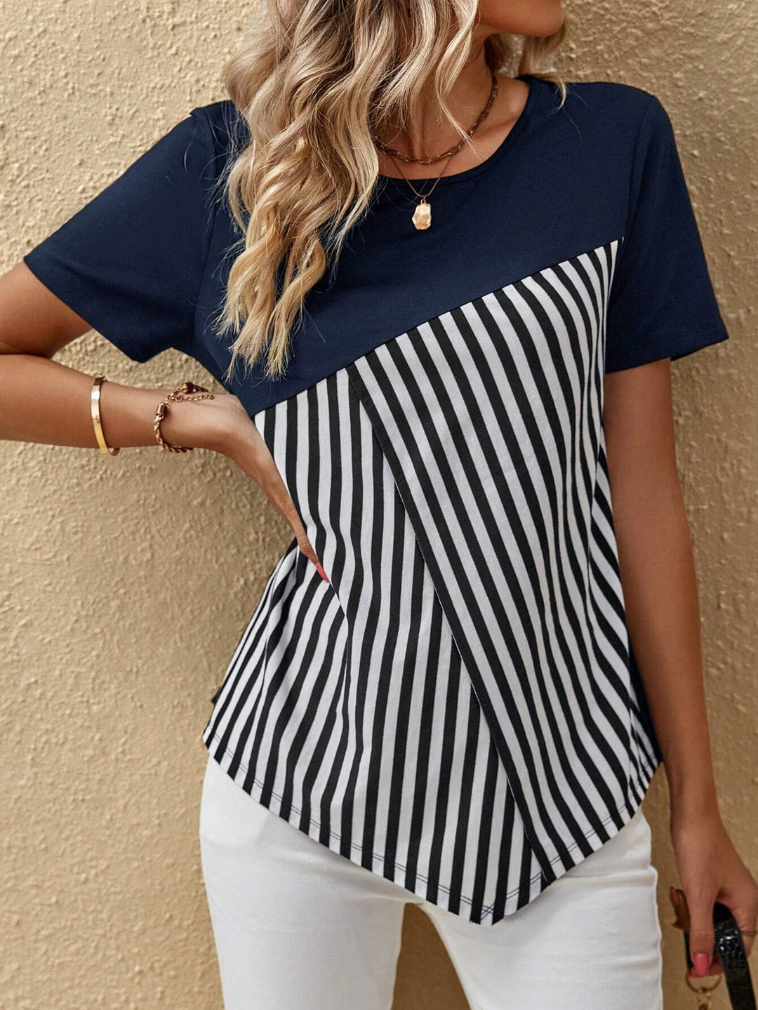 Striped Asymmetrical Hem T-shirt