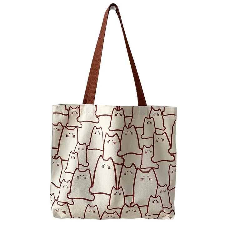 Women's Cartoon Cat Canvas Tote Bag