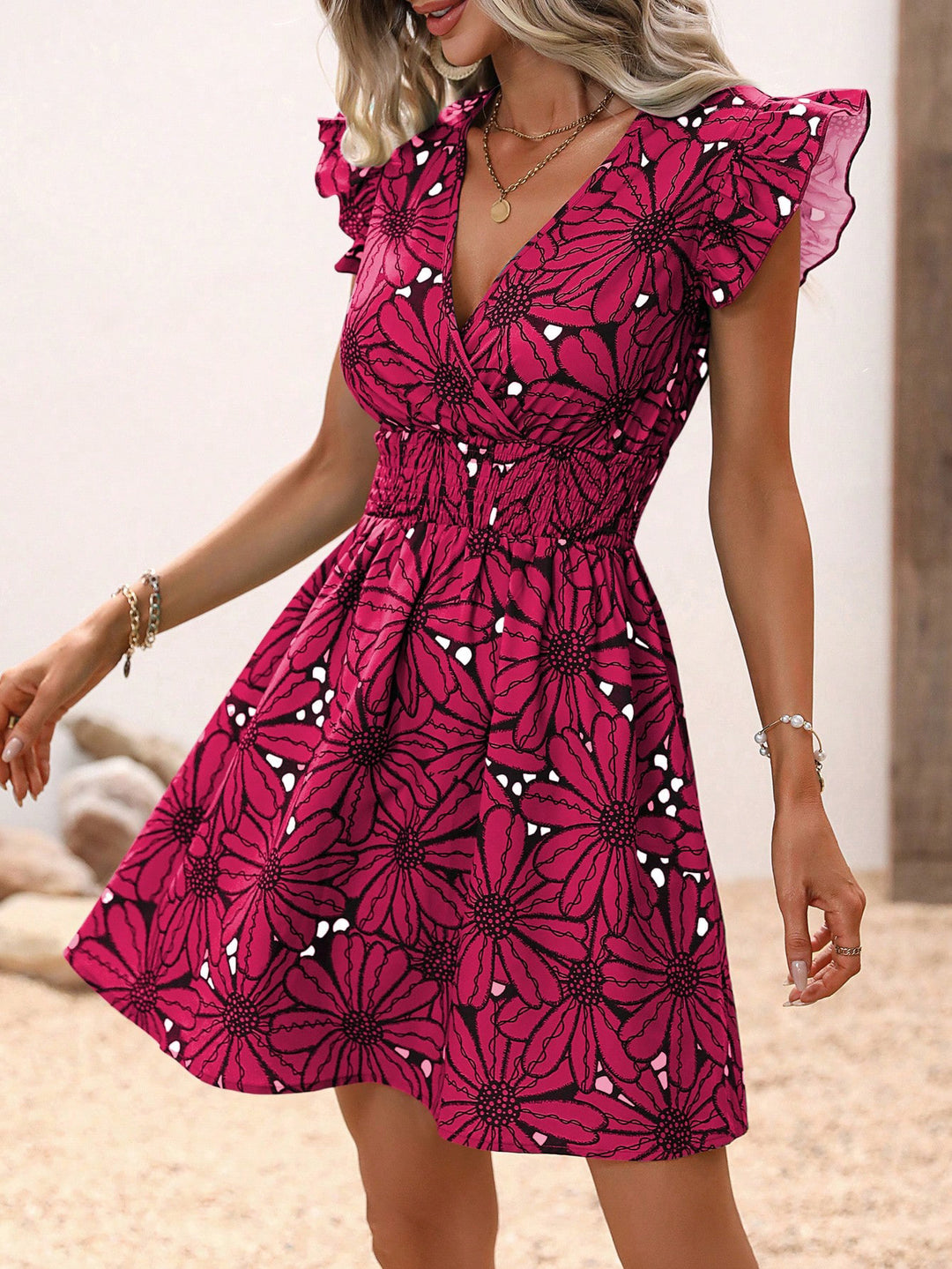 Women's Floral V-Neck Mini Dress