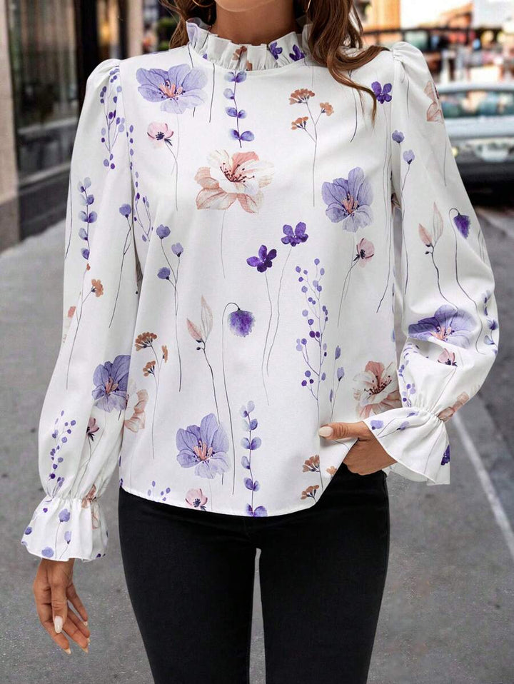 Women's Floral Mock Neck Blouse