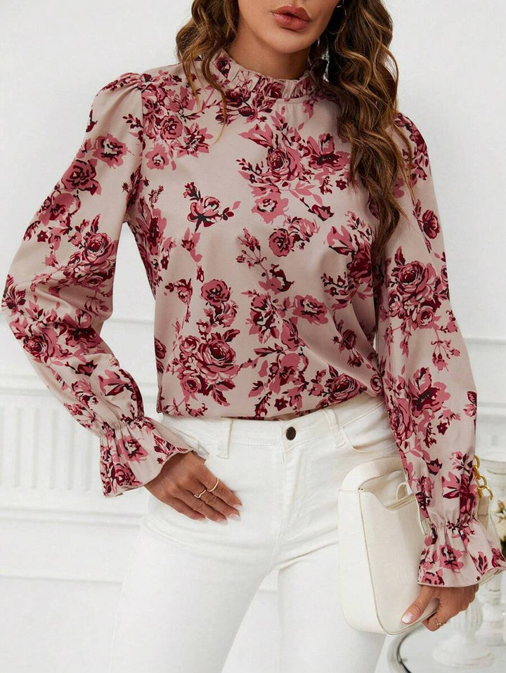 Women's Floral Mock Neck Blouse
