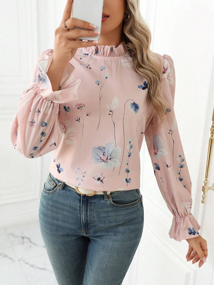 Women's Floral Mock Neck Blouse