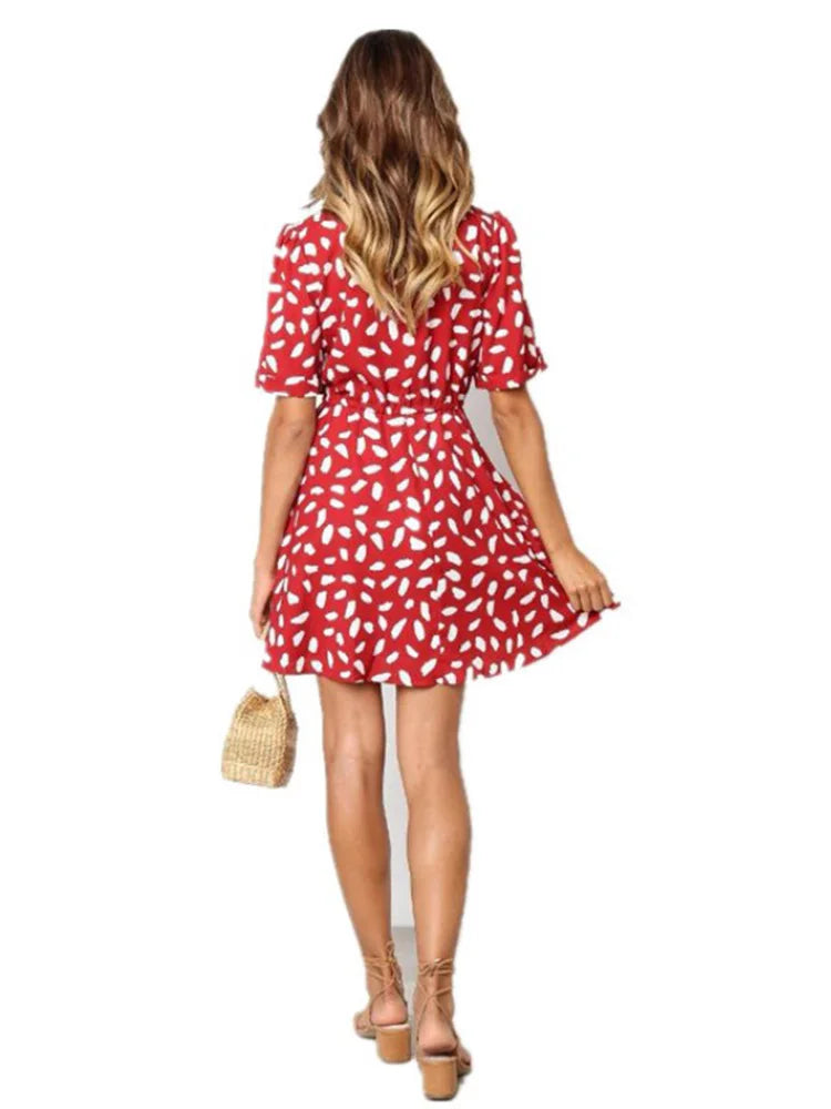 Women's Abstract Dot Print Mini Dress