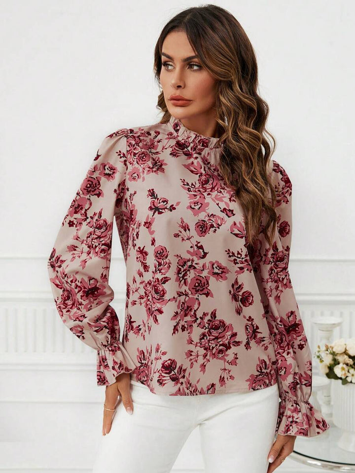 Women's Floral Mock Neck Blouse