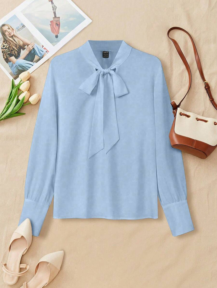 Women's Plain Tie Neck Blouse