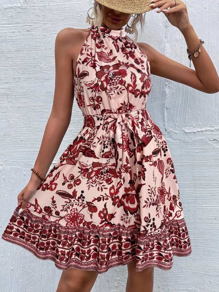 Women's Floral Print Halter Mini Dress