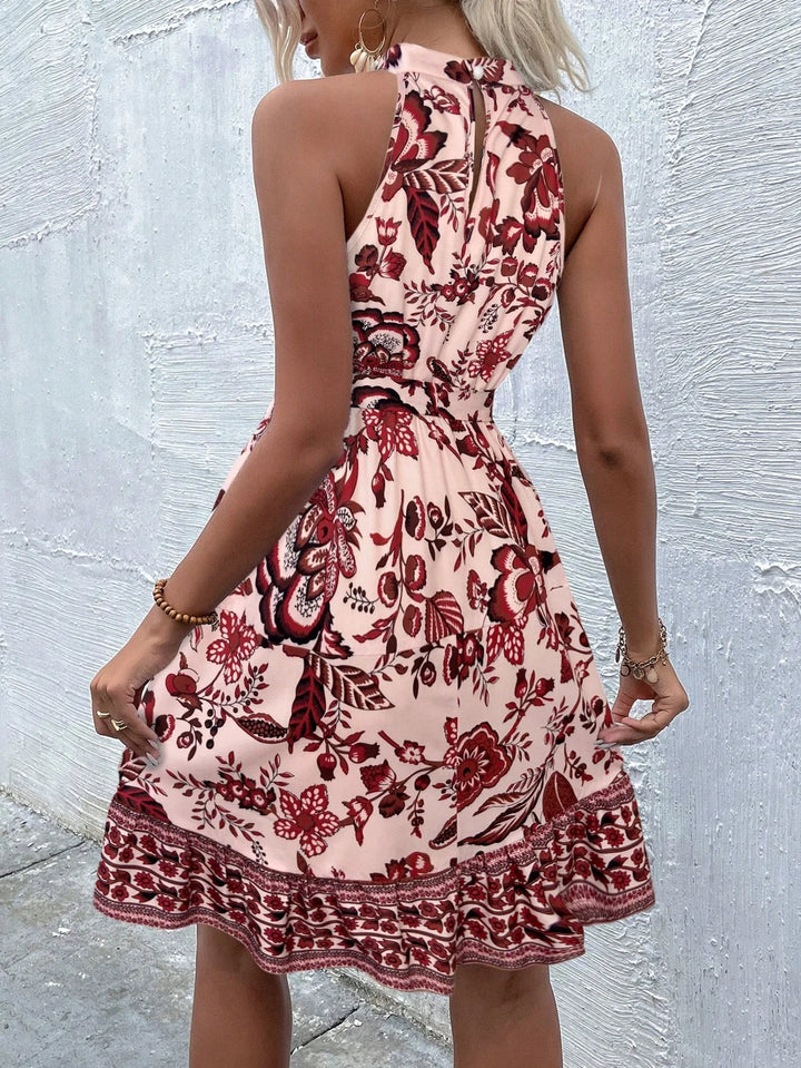 Women's Floral Print Halter Mini Dress