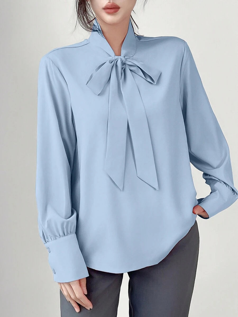 Women's Plain Tie Neck Blouse